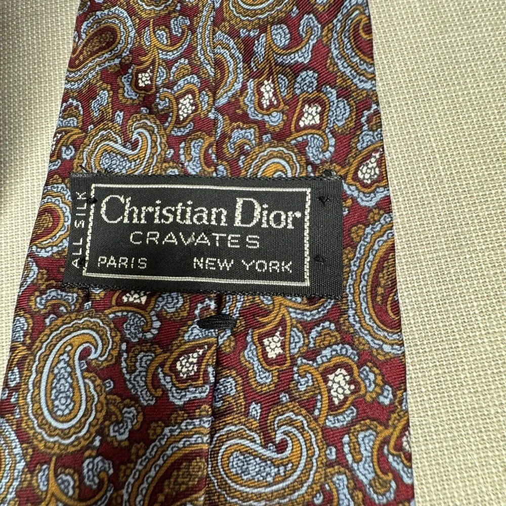Christian Dior brown‎ blue paisley silk tie